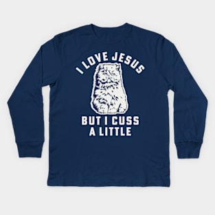 I Love Jesus But I Cuss A Little Shirts About Jesus Cat Mom Kids Long Sleeve T-Shirt